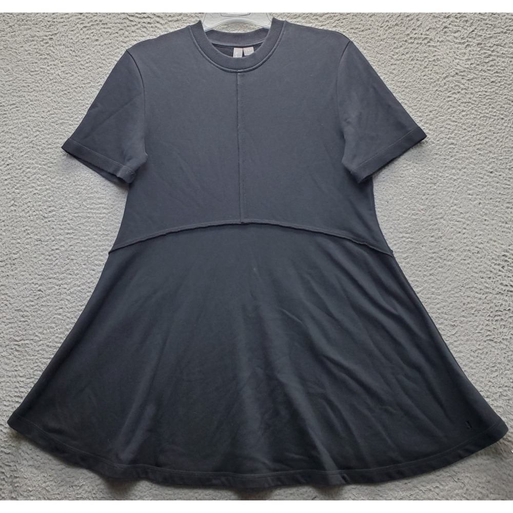Sweaty Betty T-Shirt Dress Womens 8-10 Black Chunky Fleece Drop Waist Crew Neck